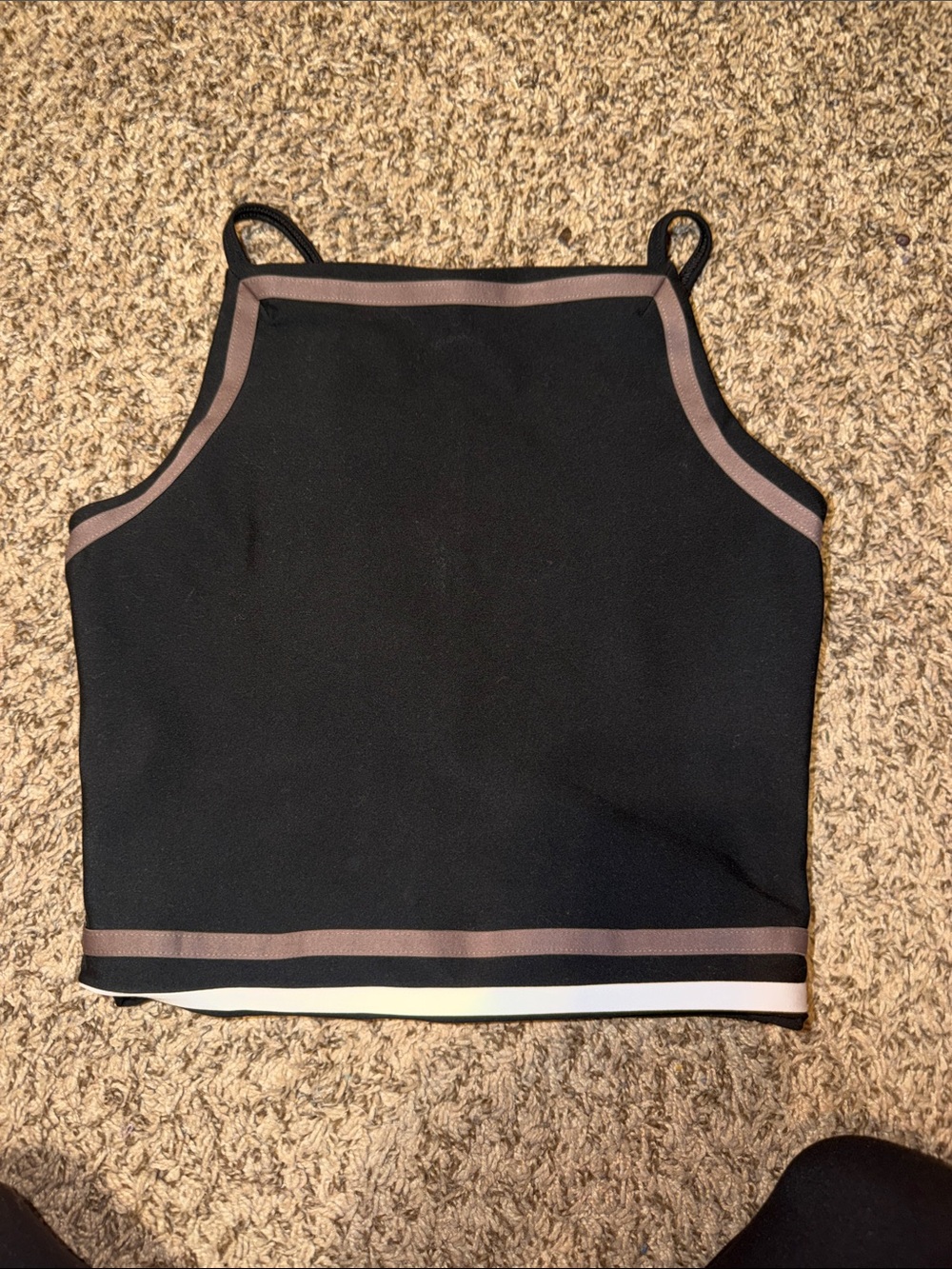 Black Crop Tank Top with Taupe Trim - Women's